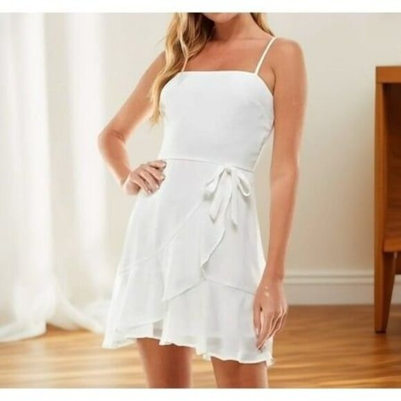 City Studios Juniors Ruffled Wrap Fit & Flare Dress White Size 9/10 Defected - Picture 1 of 5